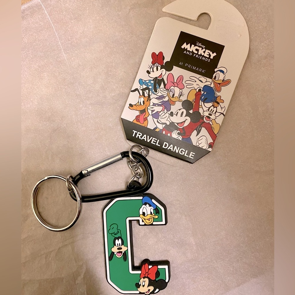Disney Monogrammed Green Travel Dangle Keychain- Alphabet C- Personalized